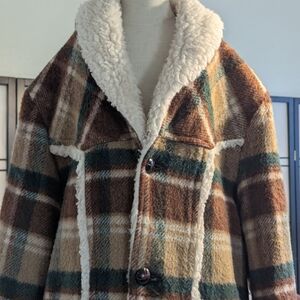 PIONEER Plaid Sherpa-Lined Jacket in Brown and Green